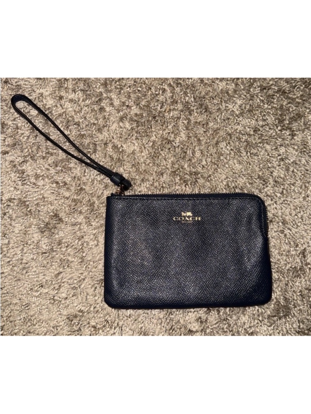 Coach Black  Leather Wristlet with Gold Logo